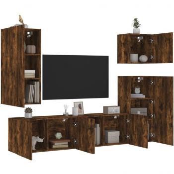 Muebles de TV de pared 5 piezas de roble ahumado en madera multicapa