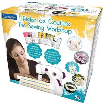 Máquina de Coser Lexibook SW200 con Accesorios, 5 cupones de tela incluidos, color blanco/morado