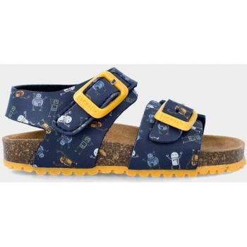 Garvalín - Sandalias abiertas de niño en color azul con cierre adherente y estampado de robots