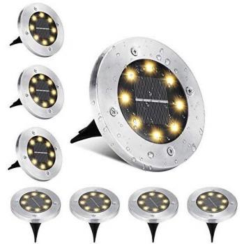 Luces de Tierra Solares, BrizLabs 8 LED Luces Solares Exterior Jardin Blanco Cálido Luz Solares Suelo IP65 Impermeable Lamparas Solares para Terraza Camino Césped Patio, 8 Paquetes