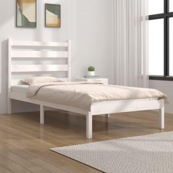 Estructura de cama individual de madera maciza blanca 90x190 cm