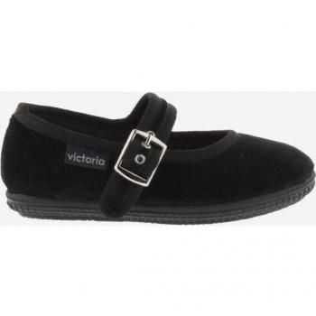 Victoria Velvet Ballerina Flats with Matching Trim and Side Buckle Closure