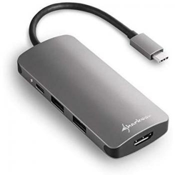 Sharkoon USB 3.0 Type C Multiport Adapter - Adaptador HUB USB, Gris Oscuro