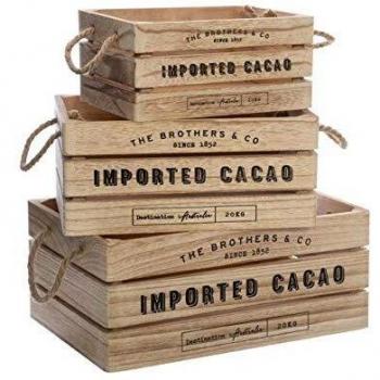 Set de 3 Cajas Colonial Beige - Organización Eficiente en Madera y Cuerda