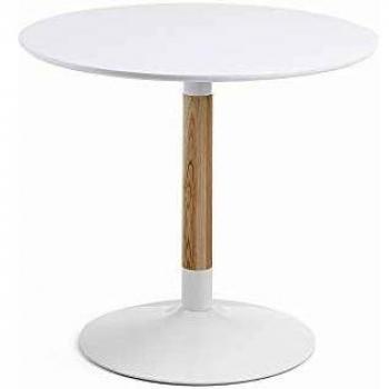 Kave Home - Mesa de Comedor Trick Redonda Ø 90 cm Blanca con pie de Madera de Fresno y Acero en Blanco