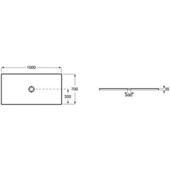 Plato de ducha extraplano Senceramic® Cratos Roca, Blanco mate, 100x70 cm, 35 mm de grosor