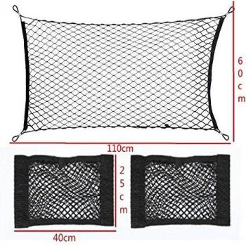 Ruesious Pack de 3: Red Elástica para Maletero de Coche 110 * 60cm y Doble Bolsa Organizadora de Asiento Trasero 40 * 25cm