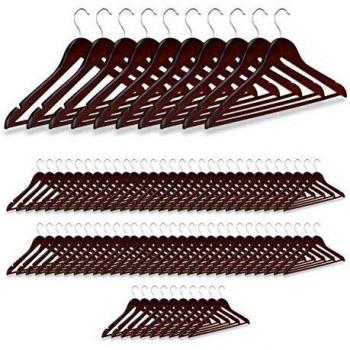 Pack de 90 perchas de madera con gancho giratorio 360°, para pantalones, faldas, vestidos y chaquetas, color marrón