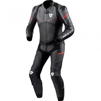 Mono de cuero REV'IT! Combi Beta Antracita-Rojo Neón, traje de motocicleta de 2 piezas, color negro gris rojo, talla 56