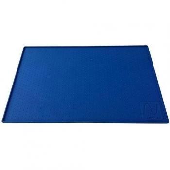 Happilax Alfombrilla de Silicona Premium para comederos de Perros y Gatos, con Borde Extra Alto y Superficie Antideslizante, Azul, L, 60 x 40 cm