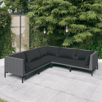 5 Piece Dark Grey Poly Rattan Garden Lounge Set with Cushions