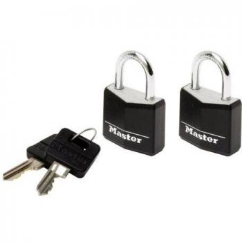 Master Lock 9120EURTBLK Lote de 2 Candados con Llave con cuerpo de aluminio macizo revestido, Negro, 2 x 3,4 x 1,4 cm