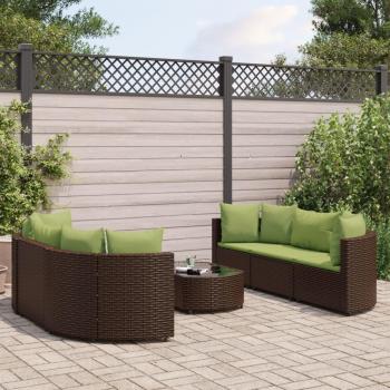 7-Piece Brown Poly Rattan Garden Sofa Set with Cushions