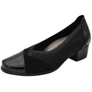 Zapato Salón Mujer Doctor Cutillas 81752 Tacón Bajo Ancho, Suela de Goma, Elásticos en el Borde, Color Negro Talla 39