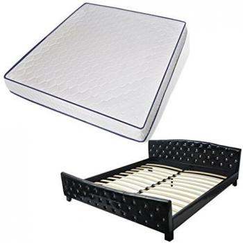 vidaXL Cama Matrimonio Tapizada de Cuero Artificial Negra Colchón Visco 180 cm