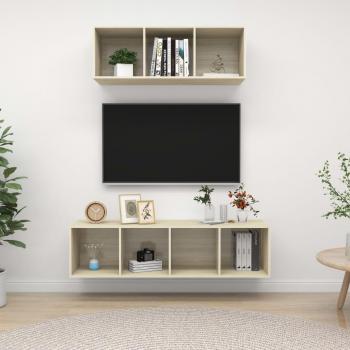 Mueble de salón 2 piezas madera ingeniería color roble Sonoma con mueble TV y mesa de TV