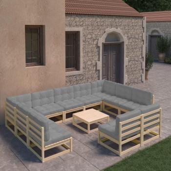 vidaXL 12-Piece Garden Lounge Set with Cushions Solid Pine Wood