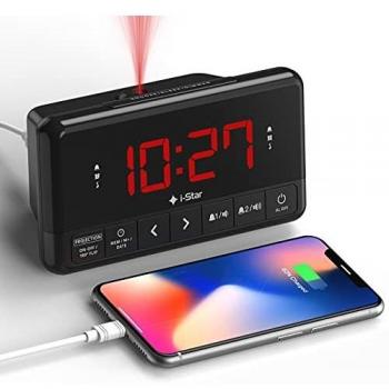Despertador Proyector Techo, Reloj Despertador Digital con Radio, Cargador USB, Pantalla LED Digital, Función Snooze