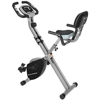 SONGMICS Bicicleta de Ejercicio, Bicicleta Estática, Bicicleta Fitness en Casa, Plegable con Respaldo, Sensor de Pulso, 8 Niveles de Resistencia Magnética, Peso Máx. 100 kg, Negro y Gris SEB012B01