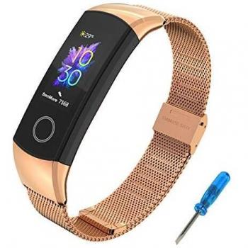 SenMore Correa Compatible para Honor Band 4 Band 5, Pulsera Correa de Acero Inoxidable Agradable Impermeable Reemplazo Correa para Honor Band 5 Band 4