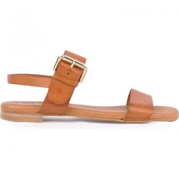 Sandalia plana cómoda CSY SAONA con banda delantera y posterior ajustable para mujer en color marrón