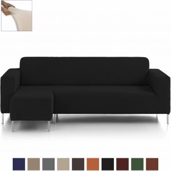 Eiffel Textile Nimes Funda para Sofá, Algodón, Negro, Chaise Longue Brazo Corto Izquierda, 240 x 195 x 2 cm
