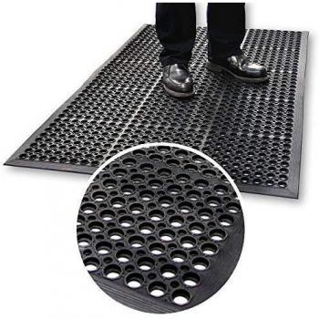 Alfombrilla Antifatiga de Goma Negra 1500x900x10mm con Orificios de Drenaje - Rampmat COBA