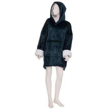 Bata Manta con Capucha y Bolsillo de Felpa a Cuadros Azul Egeo Talla L-XL