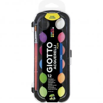 Estuche de acuarelas fluo 30mm 12 unidades + pincel Giotto