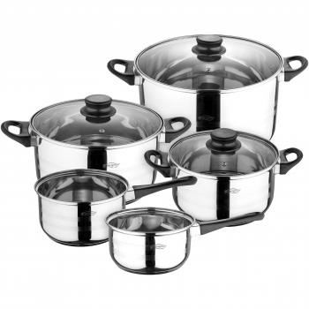 Set de Cocina San Ignacio de 8 Piezas en Acero Inoxidable Plateado con Tapas de Vidrio y Fondo Difusor Capsulado