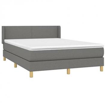 Cama Box Spring con Colchón de Tela Gris Oscuro 140x190 cm