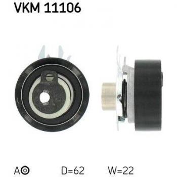 Polea tensora SKF VKM 11106, para correa dentada, incluye características de deflexión y guía