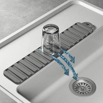 Metaltex - Escurrevasos 2en1 Gravity Slim, Gris, 40x8 cms