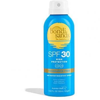 Bondi Sands SPF 30 Aerosol Mist Spray Fragrance Free, 160 g - Protector solar en aerosol, factor de protección solar 30, resistente al agua, sin fragancia
