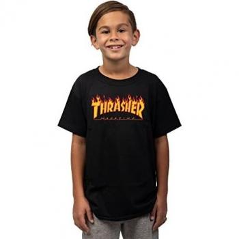 Camiseta de manga corta Thrasher Flame para niños color negro