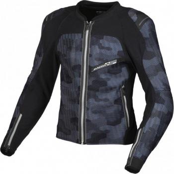 Chaqueta de Moto para Mujer Macna Korus Negro-Gris, características: diseño elegante, material resistente al agua, protecciones CE en hombros y codos, ventilación ajustable, múltiples bolsillos, ajuste personalizado
