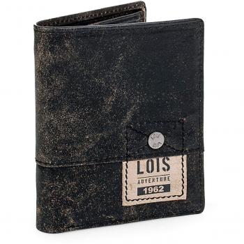 Lois - 12520 Cartera Monedero Billetero Tarjetero de Hombre de Piel Genuina. Vertical. Portamonedas Interior con Clip. Múltiples Compartimentos para Tarjetas y 2 para Billetes, Color Negro