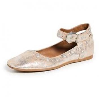 Champagne Mystic Mary Jane Flats for Women - EU Size 38, Studded Design, Leather Upper