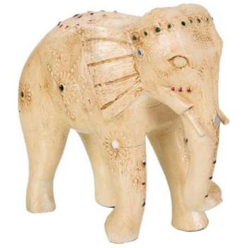 Figura Decorativa Elefante Alexandra House Living Blanco Madera de Mango Pintada Artesanal 11 x 24 x 24 cm