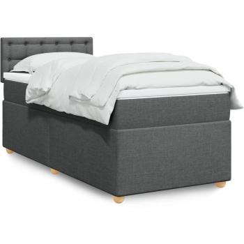 Cama box spring con colchón de muelles y tela gris oscuro 90x190 cm