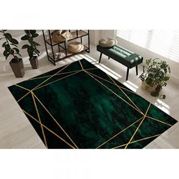 Alfombra Exclusiva Emerald 1022 Glamour Geométrica Verde Botella/Oro 120x170 cm