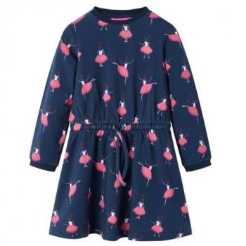Vestido Infantil Ropa de Niños con Manga Larga Escote Redondo Cordón Azul Marino 104