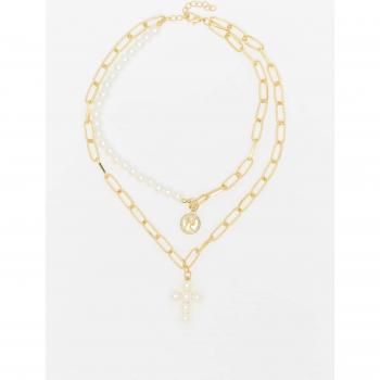 Urban Classics Pearl Cross Layering Necklace - Women's Stainless Steel Accessory