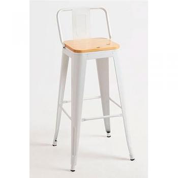 Pack 6 Taburetes Torix Altos con Respaldo en Madera Natural y Acero Reforzado Color Blanco