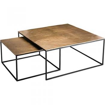 Juego de 2 mesas nido cuadradas de aluminio dorado y patas de metal negro - 89 cm