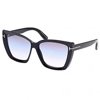 Tom Ford Cat Eye Oversize Black Sunglasses with Shiny Black Smoke Gradient, Size: 57 MM, Female