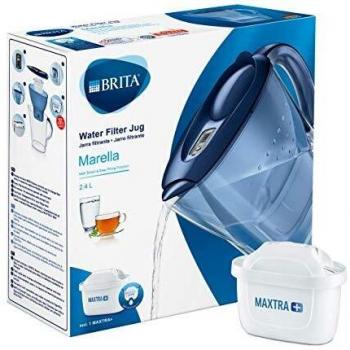 BRITA Marella azul – Jarra de Agua Filtrada con 1 cartucho MAXTRA+, Filtro de agua BRITA que reduce la cal y el cloro, Agua filtrada para un sabor óptimo, 2.4L