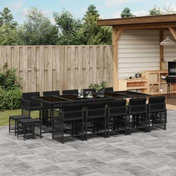 Set de Comedor de Jardín 15 Piezas con Cojines en Polyrattan Negro