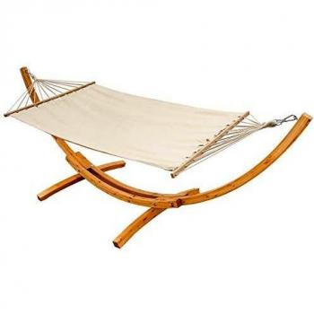 Hamaca con soporte de madera 310x120 cm beige, capacidad de carga 150 kg