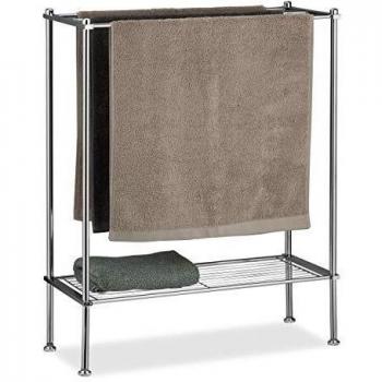 Toallero de Pie Cromado con 3 Barras y Estante, Hierro Antioxidante, Medidas 79x64x26 cm - Relaxdays